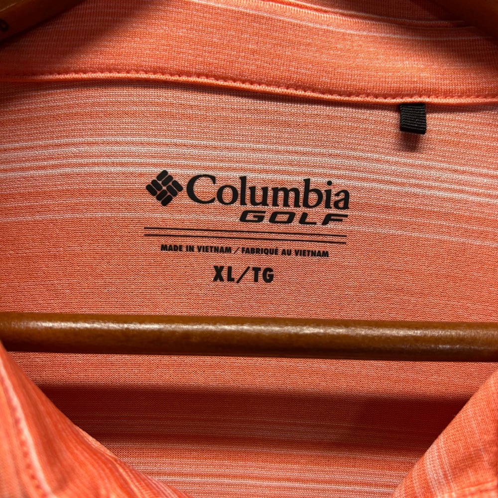 Columbia Golf Mens XL Orange Space Dye Stripe Clemson Paw Polo Shirt - Picture 4 of 9